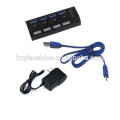 4 ports Hub USB 3.0 avec interrupteur Marche / Arrêt + adaptateur secteur pour ordinateur de bureau